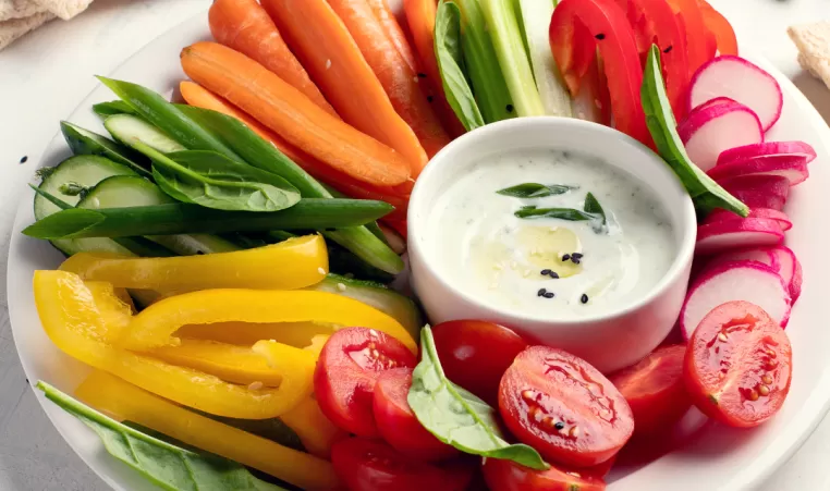 A plate of prepared vegetables as a snack.