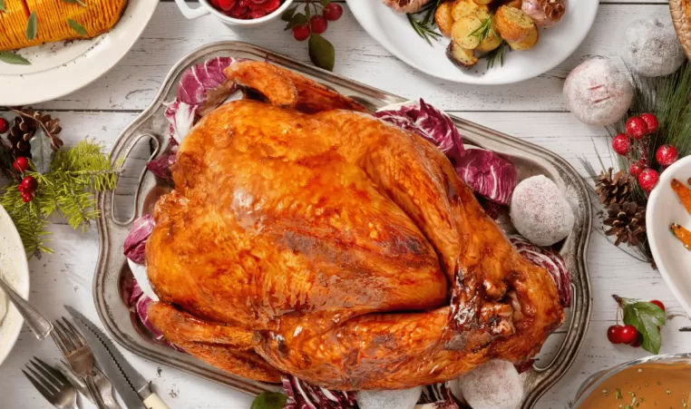 A healthy holiday meal on a table.
